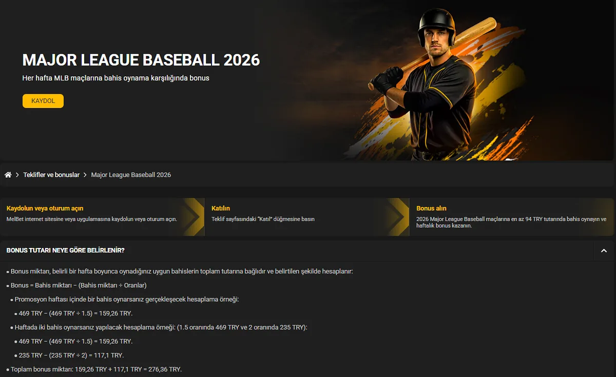 Major League Baseball 2026 — haftalık MLB bonus formülü